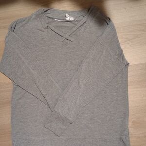 Gray Crisscross V-Neck Long Sleeve Top